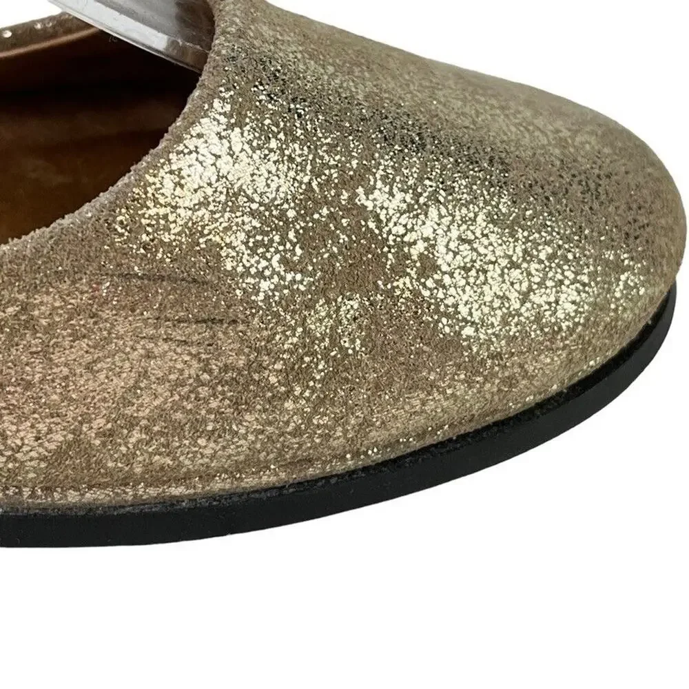 Fs/Ny French Sole Gold Leather Slip On Wedge Loafers Round Toe Womens Shoes sz 6